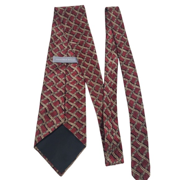 Geoffrey Beene Mens Tie Necktie Designer Jacquard Red Tan Geometric Business - Picture 1 of 12